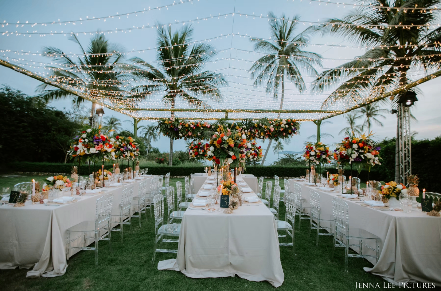 Upper Lawn reception beneath fairy-light canopy
