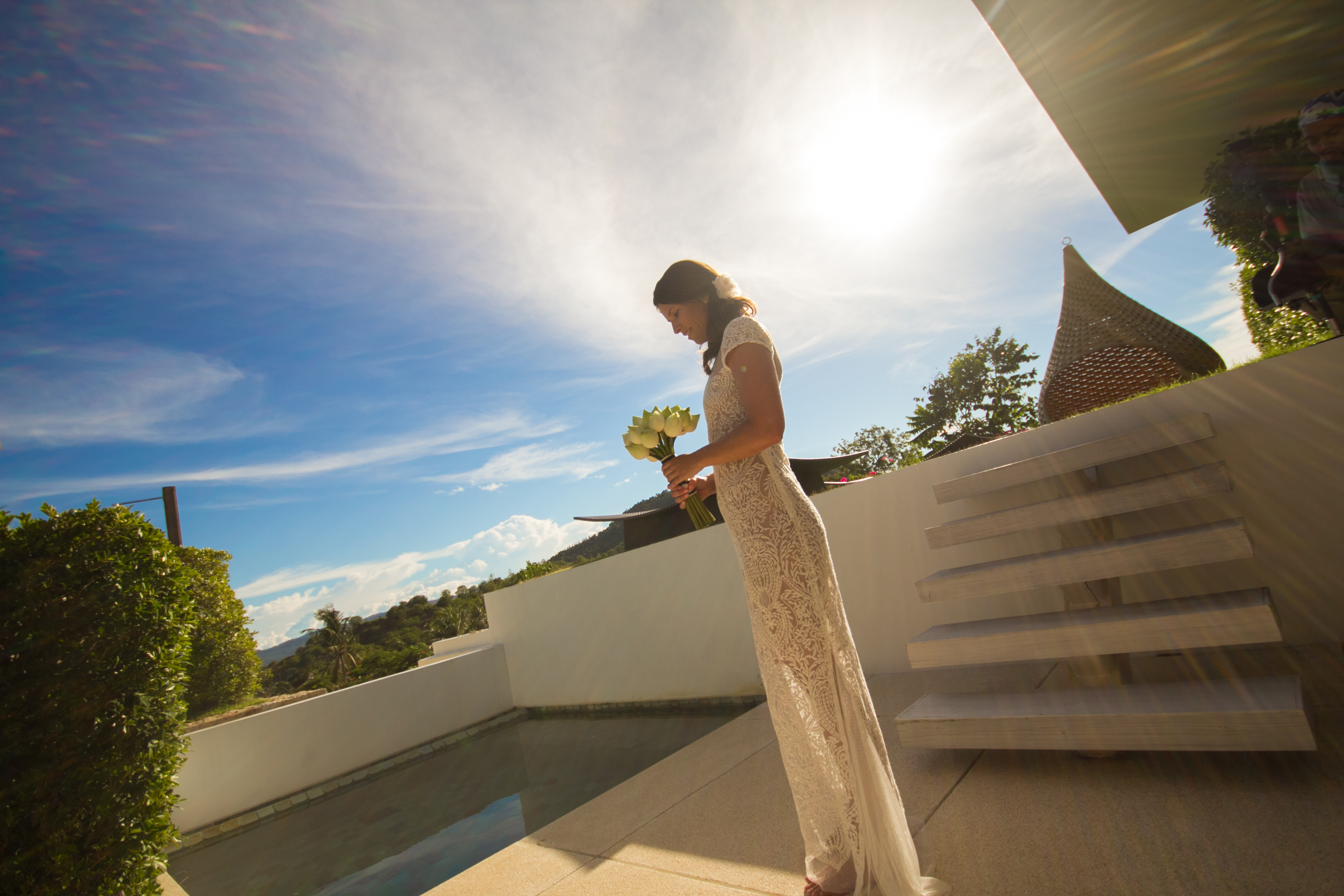 Wedding aisle framed by the infinity pool