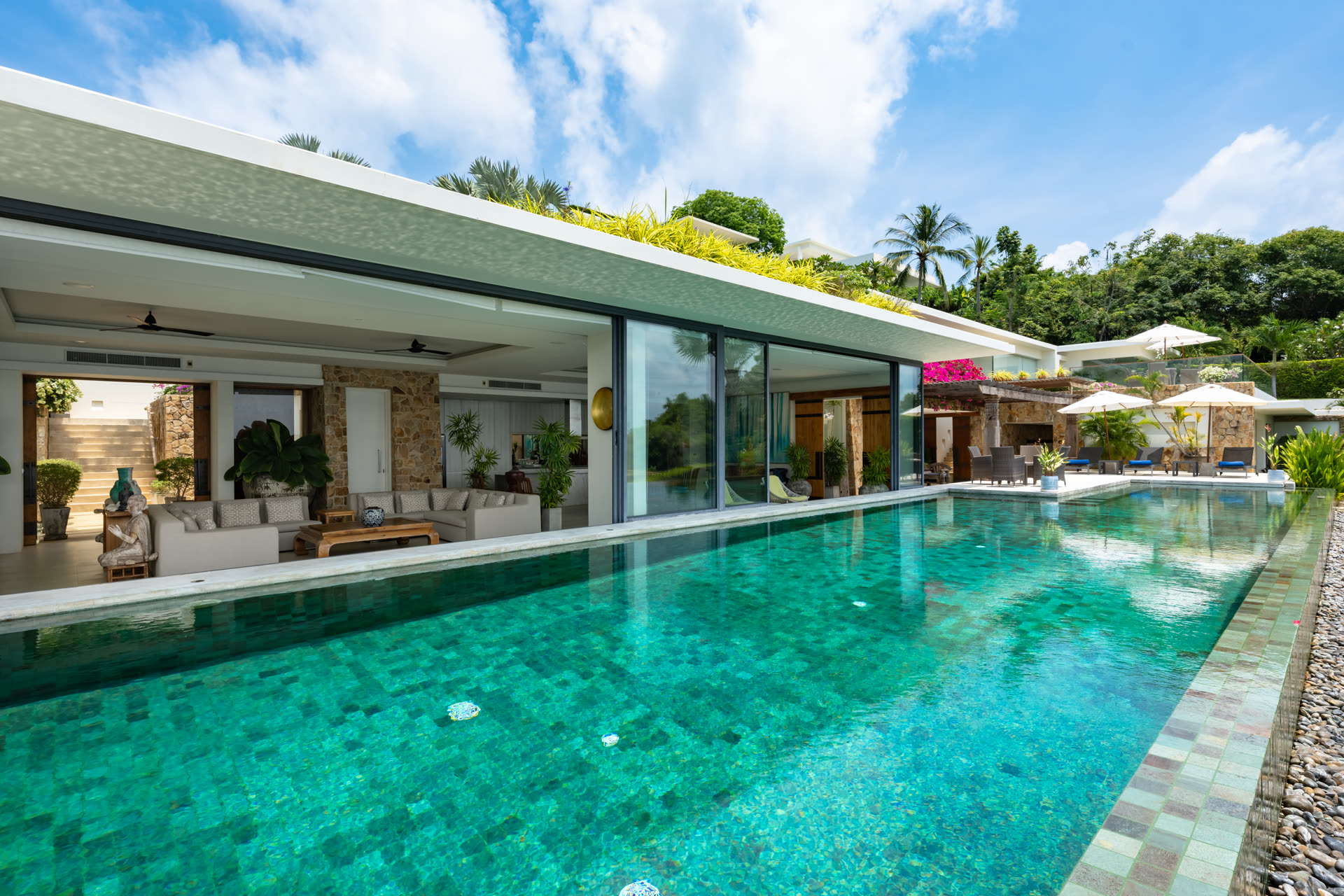 Villa 3 — pool deck at sunset